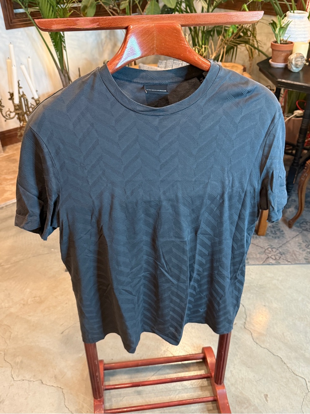 Emporio Armani Black Textured Crew Neck Tee